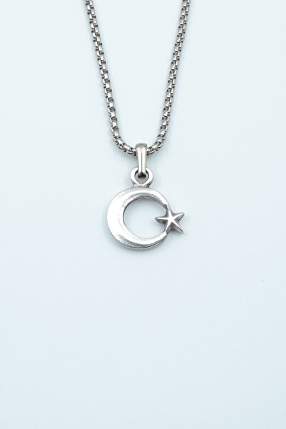 ıdr Minimal Ay Yıldız Gümüş Kaplama Örme Zincir Kolye