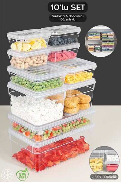 Meleni Home 10 Piece Deep and Shallow Food Storage Container Set - Transparent Lid Microwave Compatible Organizer Organizer
