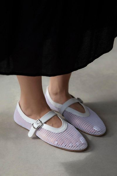 STRASWANS White Carol Women's Mesh and Ballerina Lace Detail
