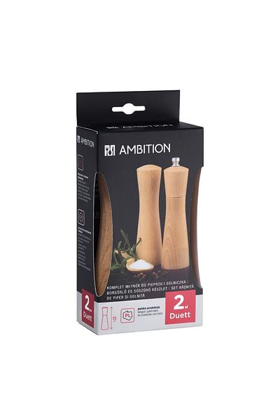 Ambition 2-piece set, 15cm pepper mill and salt shaker, brown wood, Duett