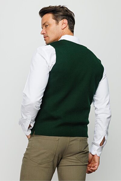 Desen Triko Men's Fine Knitwear Plain Vest Green