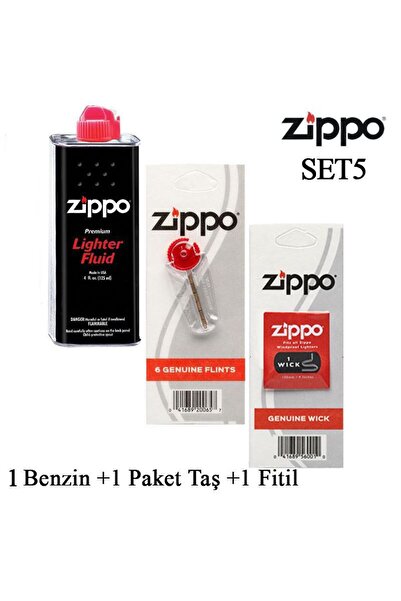 Zippo Çakmak ikmal Seti 1 Bidon Benzin 1 Fitil 1 Paket Taş Set5