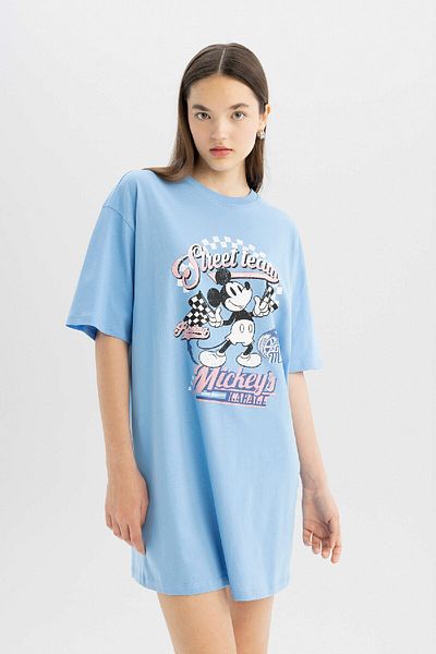 DeFacto Rochie mini tricou Disney Mickey și Minnie cu mânecă scurtă din bumbac pieptănat - C3490ax24sm