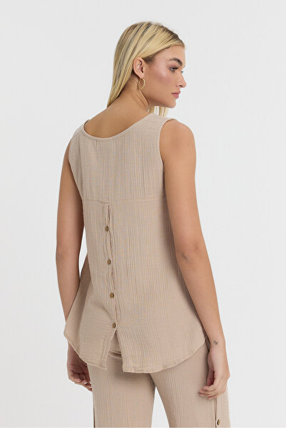 TCT TEKSTİL Women's Strappy Blouse - Muslin Sıfırkol Back Buttoned Blouse - 1110