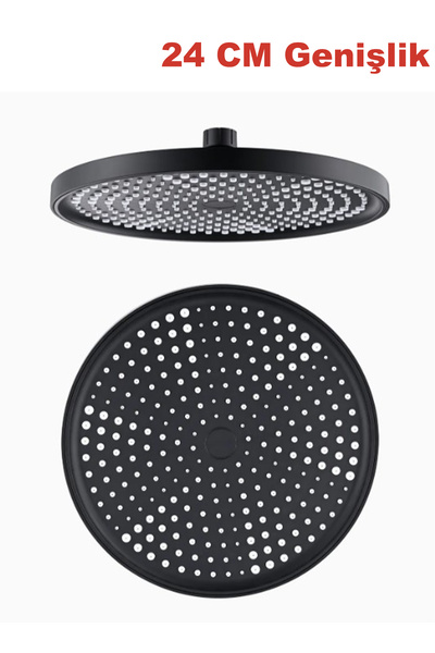 banyonatural 24 Cm Yatay Tepe Duş Başlığı Kirec Kırıcılı Nix Siyah