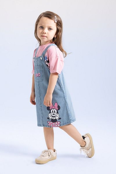 DeFacto Rochie Jean cu bretele Mickey &amp; Minnie pentru fetiță C5473a524sm