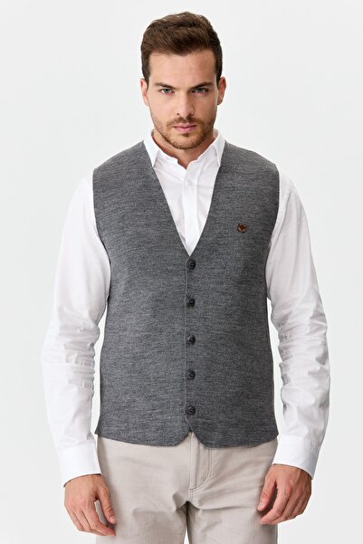 Desen Triko Men's Fine Knitwear Plain Vest O.smoked