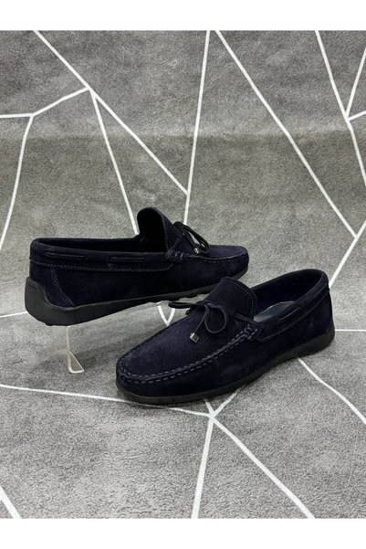 NYZ Navy Blue Genuine Suede Leather Loafer Shoes