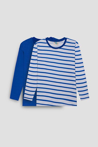 Perendi Tricou pentru copii unisex cu mânecă lungă, cu gât și cu mânecă lungă, în dungi și uni, albastru alb