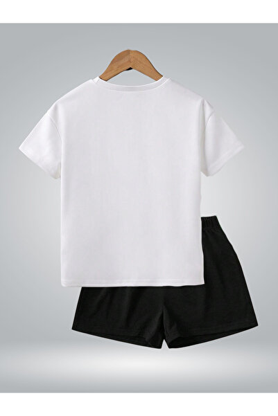 GLOWES Unisex Kids Front Printed White-Black Shorts Set