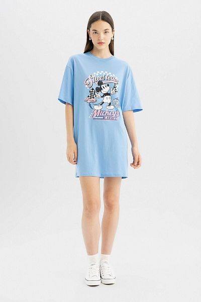 DeFacto Rochie mini tricou Disney Mickey și Minnie cu mânecă scurtă din bumbac pieptănat - C3490ax24sm