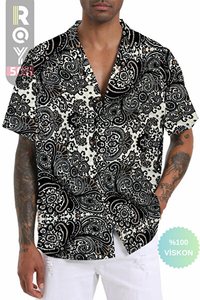 ROY501 Ανδρικό κοντομάνικο πουκάμισο με γεωμετρικό σχέδιο Κοντομάνικο πουκάμισο καλοκαιρινό πουκάμισο Ανδρικό πουκάμισο oversize