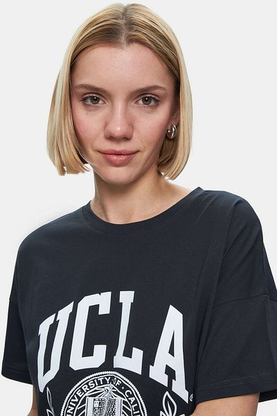 UCLA Tricou oversize pentru damă AVALON Antracit Crew Neck imprimat