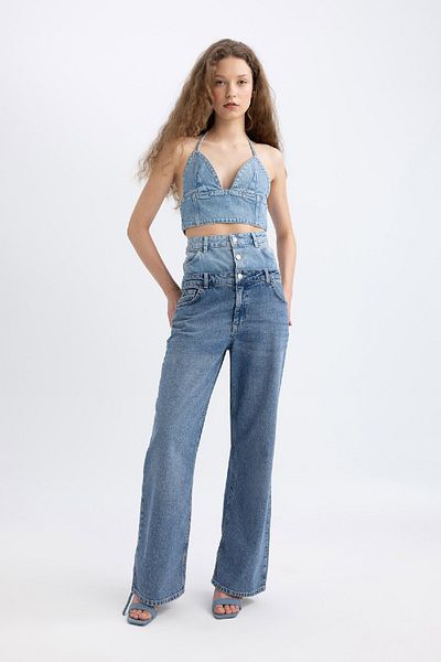 DeFacto Neckholder-Crop-Jeansbluse C5862ax24sp