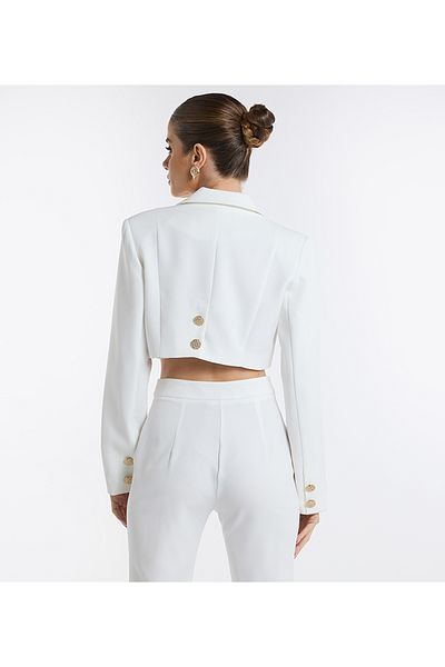 BCBG CROPPED BLAZER WITH BUTTON DETAIL