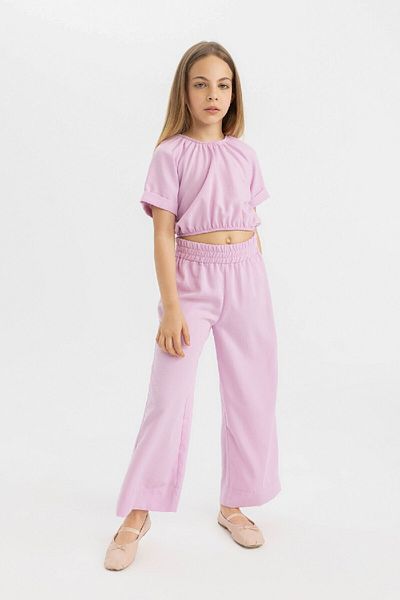 DeFacto Girl's 2-Piece Set Linen Short Sleeve Blouse Trousers C5392A824Hs