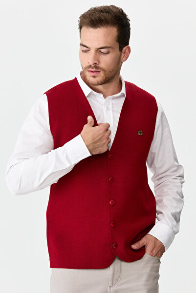 Desen Triko Men's Fine Knitwear Plain Vest Red