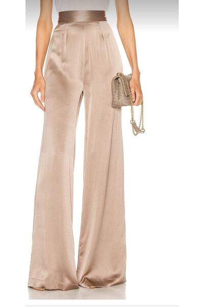 by serkan design Women's Beige Wide Leg Cappuccino Satin Trousers