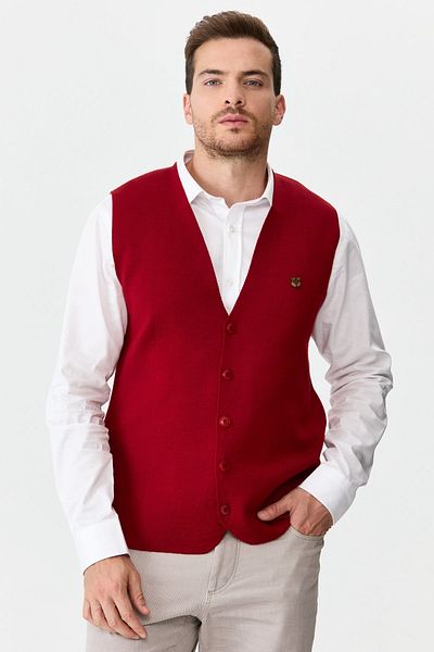 Desen Triko Tricotaj fin pentru bărbați Vestă simplă Roșu