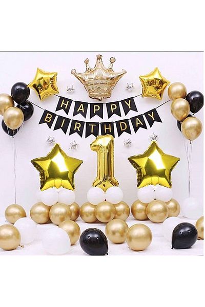 Hayaller Dükkanı Σετ στολισμού γενεθλίων με 1 King Crowned Age Balloon Happy Birthday-