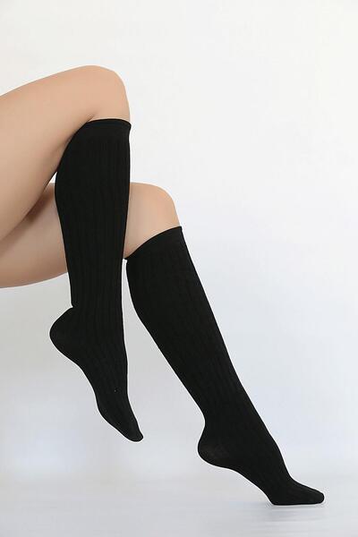 Daymod Дамски черни ребрени дебели чорапи до коляното