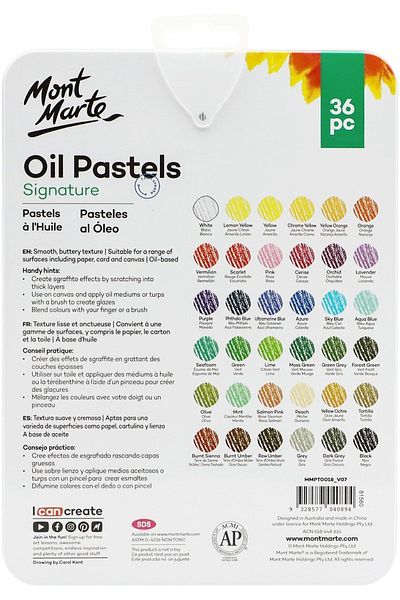 Mont Marte 36 Pieces Oil Pastel in Tin Box - MM Signature