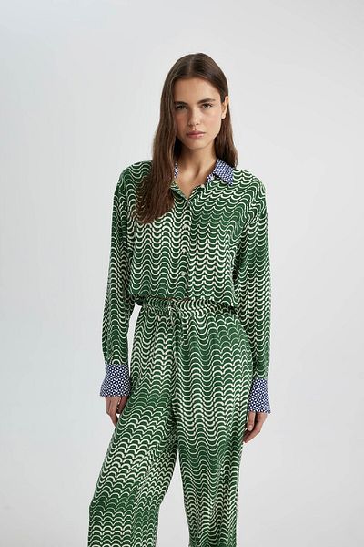 DeFacto Crop Patterned Maroken Long Sleeve Shirt C6192AX24SM