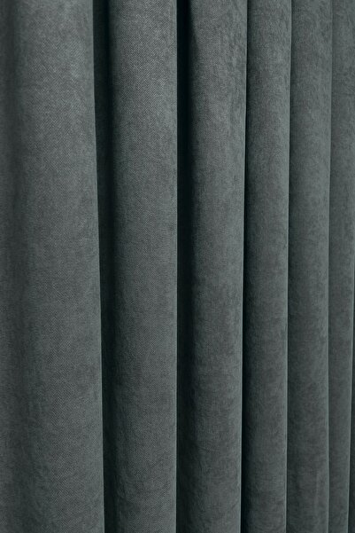 Cortibo Barcelona Gray Velvet Textured Background Curtain - Without Pleats
