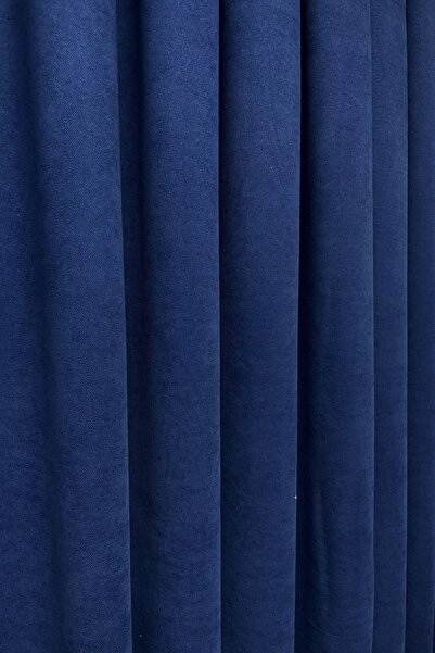 Cortibo Navy Blue Velvet Textured Barcelona Background Curtain - Without Pleats