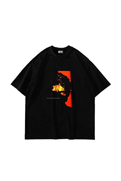 Bak Moda Gorući od strasti Štampano Oversize kroj Unisex crna majica
