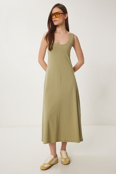 Lovelyİstanbul Αμάνικο Basic Καλοκαιρινό Πλεκτό Φόρεμα KHAKI LCR0057