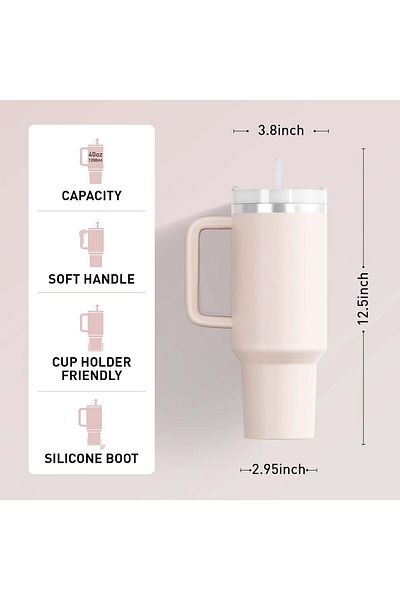 AWH 40oz Tumbler with Handle, Straw & Lid, Insulated Stainless Steel Travel Mug, Assorted Colors