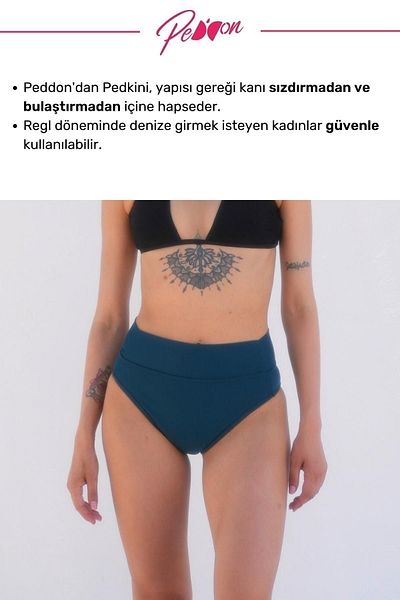 PEDDON Πράσινο ψηλόμεσο μπικίνι κάτω - Super Absorbent Padkini μαγιό, ειδικό άνετο μαγιό εμμηνόρροιας
