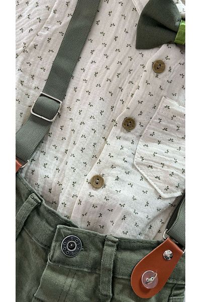 MBK GARDEN Baby Boy & Child Muslin Shirt Short Sleeve Bow Tie Denim Salopet Set of 4
