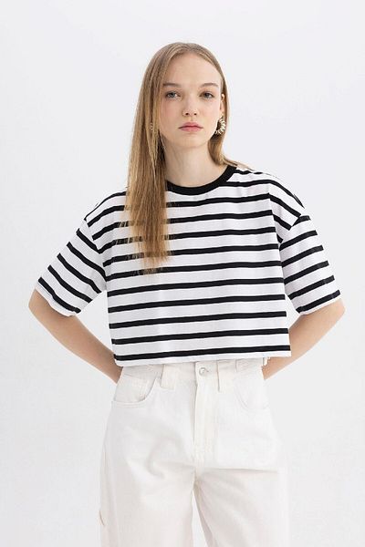 DeFacto Coool Fitted Striped Short Sleeve T-Shirt A9046AX24SM