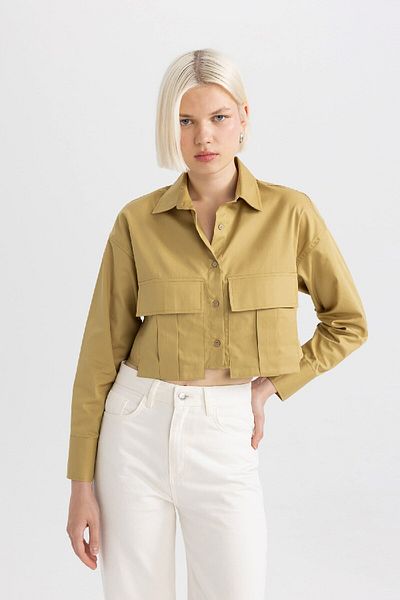 DeFacto Crop Gabardine Long Sleeve Shirt C7579ax24sp