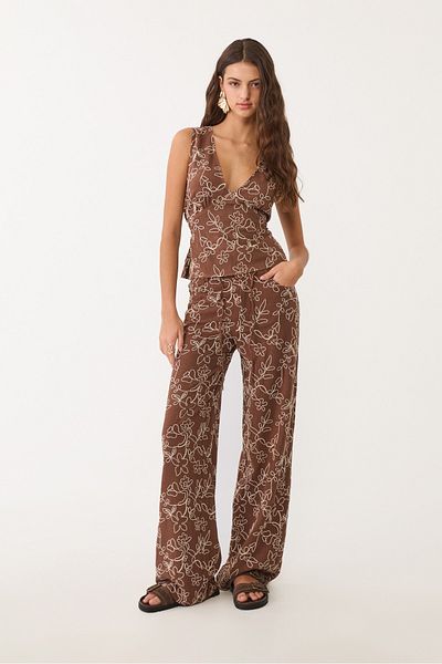 Stradivarius Embroidered linen blend top