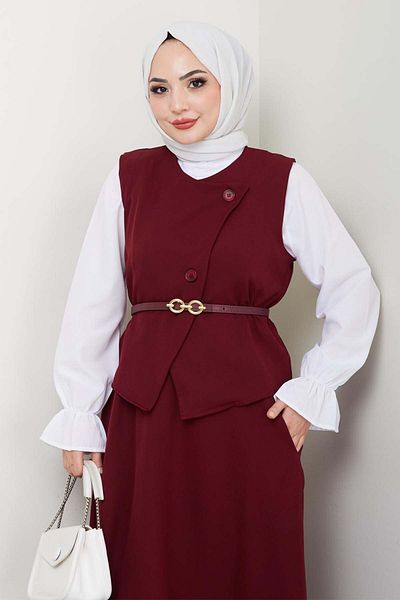 benguen Vest Skirt Suit Claret Red 5704