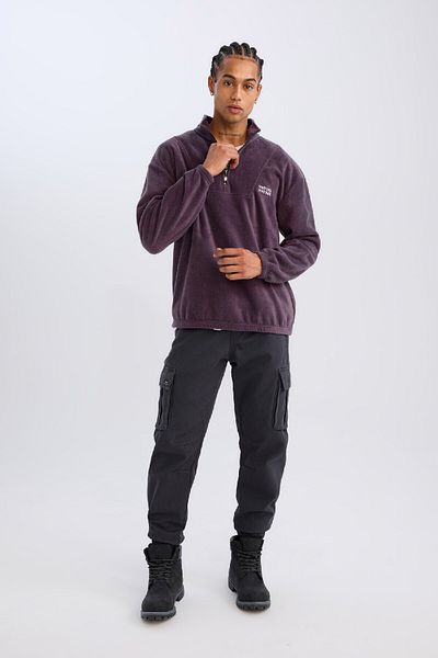 DeFacto Удобен суичър от полар с щампа с яка и щампа - Comfort Regular Fit C7793Ax24Au