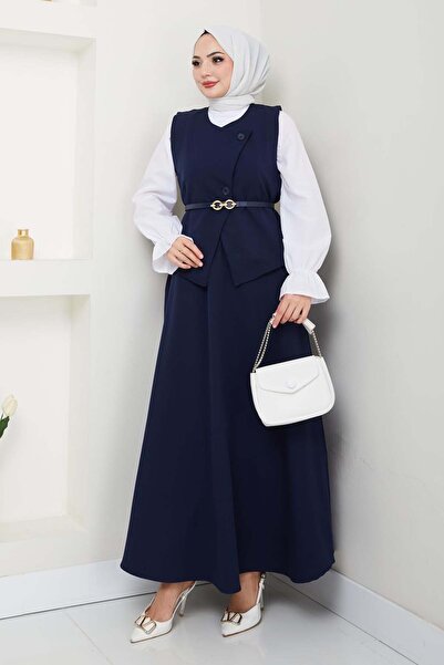 benguen Navy Blue 5704 Vest Skirt Suit