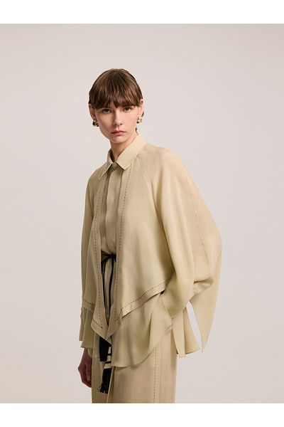 BAQA Contrast Stitched Khaki Blouse