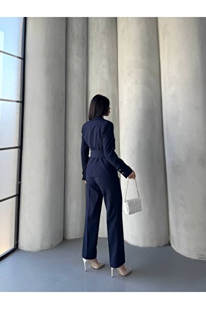 ZF BUTİK Γυναικείο παντελόνι με κουμπωτά κουμπωτά κοστούμι