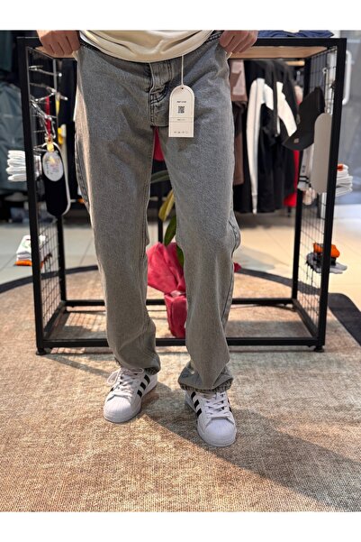 Erkek Yıkamalı Gri Baggy Jeans