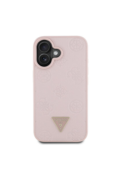 Guess iPhone 16 Case Guess Compatible Magsafe Capable Triangle Logo Pu Leather Peony Cover Pink