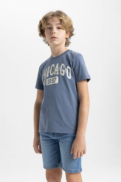 DeFacto Boy's Crew Neck Printed Short Sleeve T-Shirt C6879A824SM