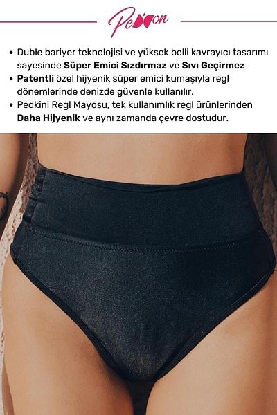 PEDDON Ψηλόμεσο Super Absorbent Padkini Μαγιό κάτω - Μαύρο Εμμηνορροϊκό Μαγιό