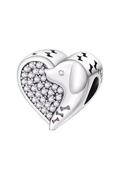 Fubena Stoned Heart and Dog Silver Charm