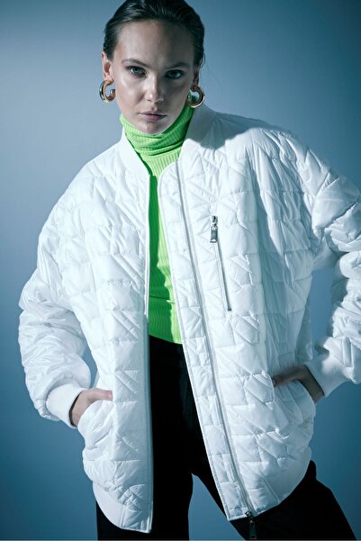 Naar Жіноча куртка-бомбер з блискавкою, екрю 23271806