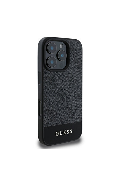 Guess Guess Licensed Pu Leather Compatible Case for iPhone 16 Pro Max Cover with Stripe Logo Design Black