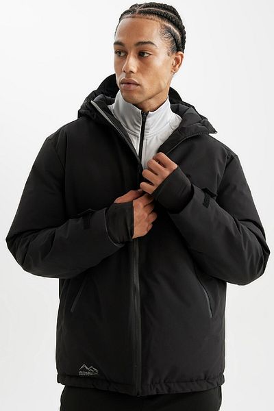 DeFacto Slim Fit Hooded Parka με φερμουάρ και θερμόμετρο - Αδιάβροχο και αντιανεμικό